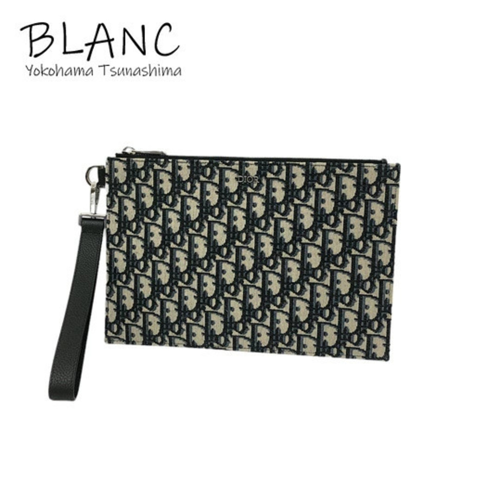 Christian Dior Pouch Oblique Clutch Bag Canvas Leather Trotter Blanc White Beige